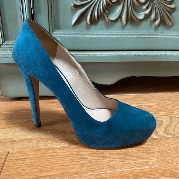Prada Dark Teal Suede Platform Pumps - Picture 1 of 3